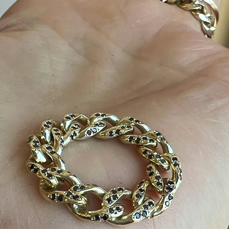 Black Diamond Pave Cuban-Link Chain Ring