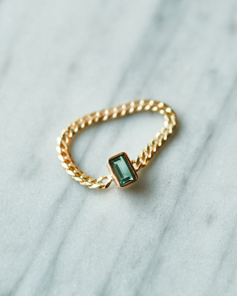 Green Sapphire Cuban Link Chain Ring