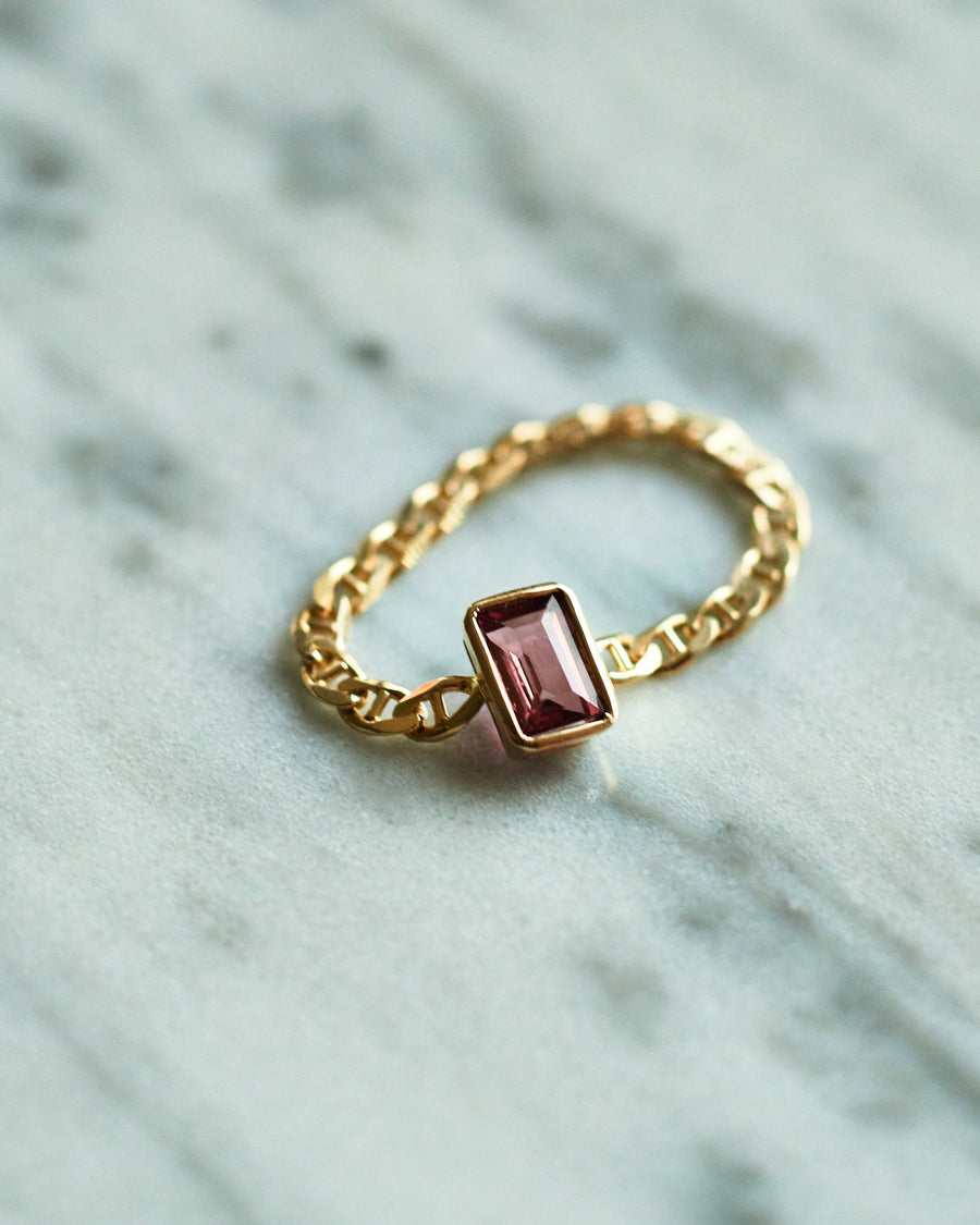 Pink Sapphire Cuban Link Chain Ring