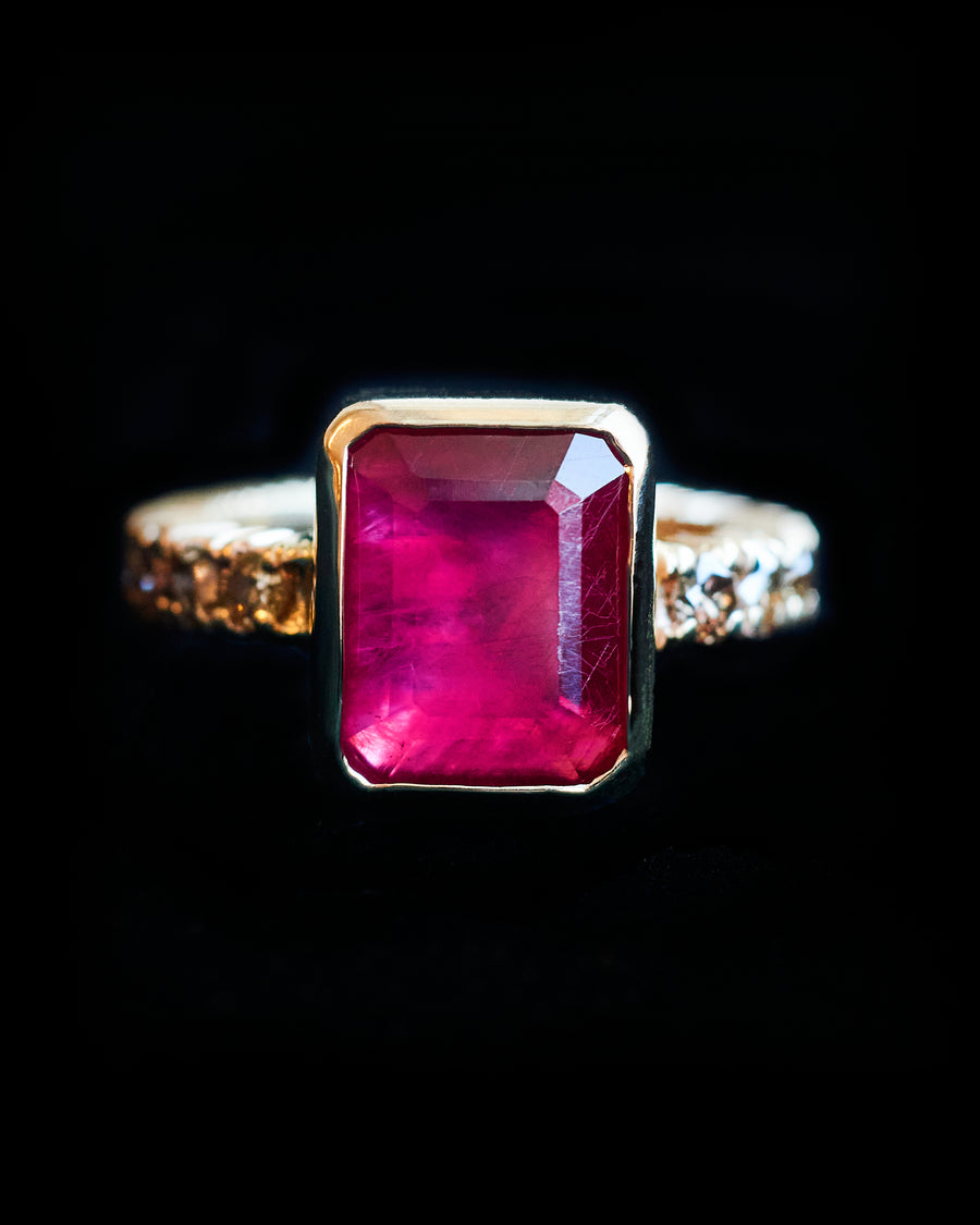 Custom Ruby Champagne Diamond Engagement Ring