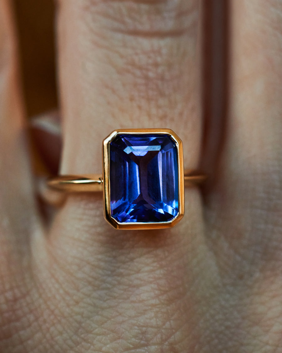 Large Tanzanite Emerald Cut Bezel Set Ring - Main Image