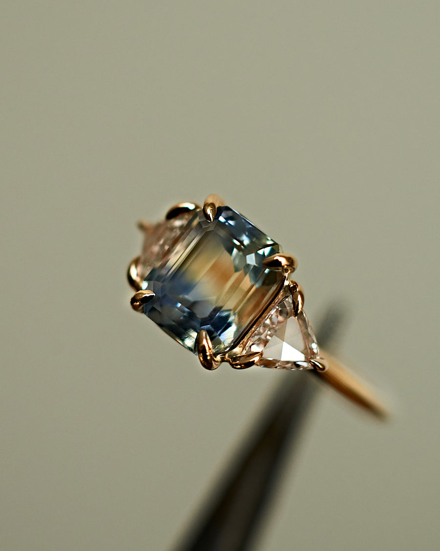 Bi-Color Sapphire and Trillion Diamond Ring
