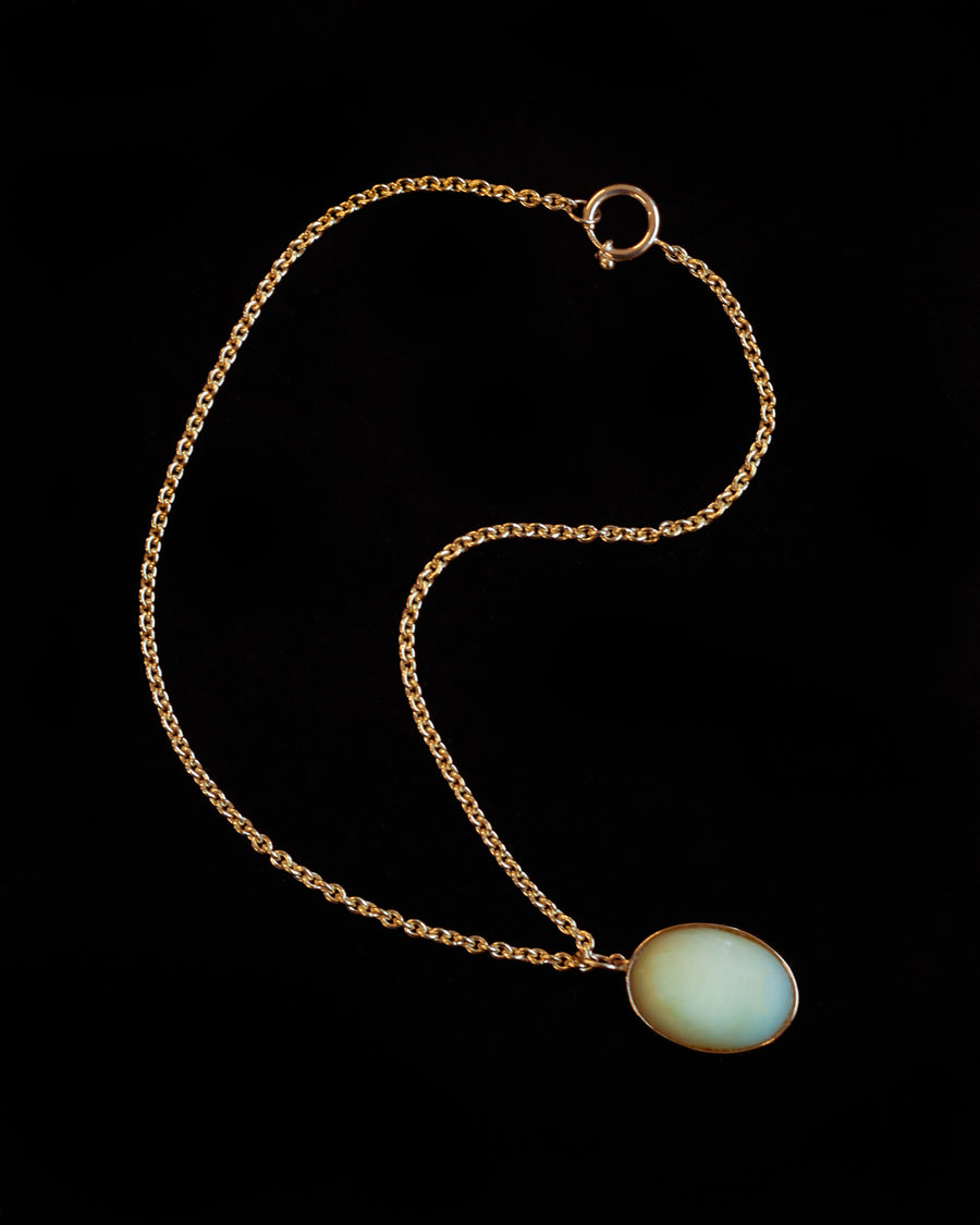 Golden Light Green Chrysoprase Oval Pendant Necklace