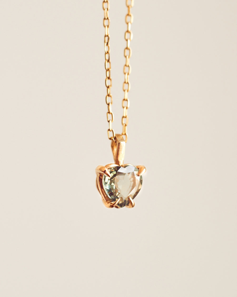 Light Green Sapphire Heart-Cut Gem Necklace