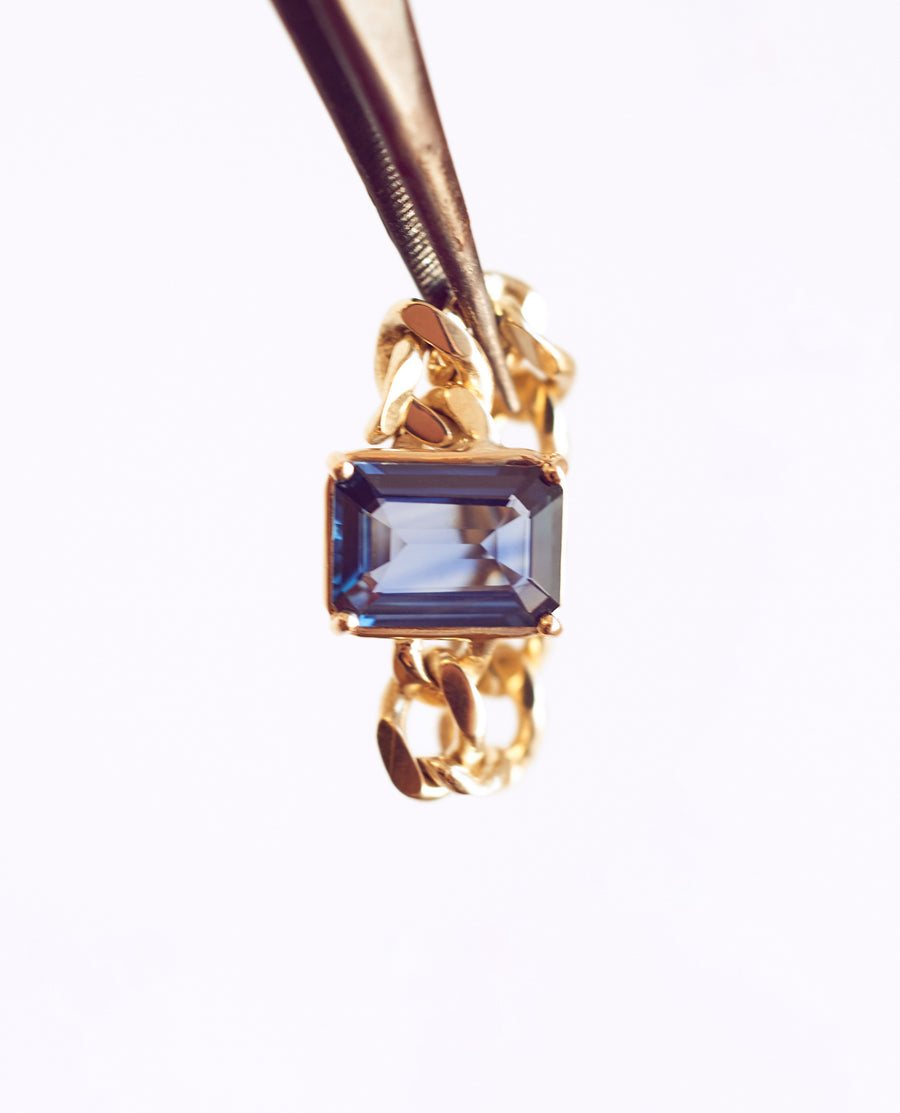 Blue Sapphire Emerald-Cut Chain Ring (14mm)