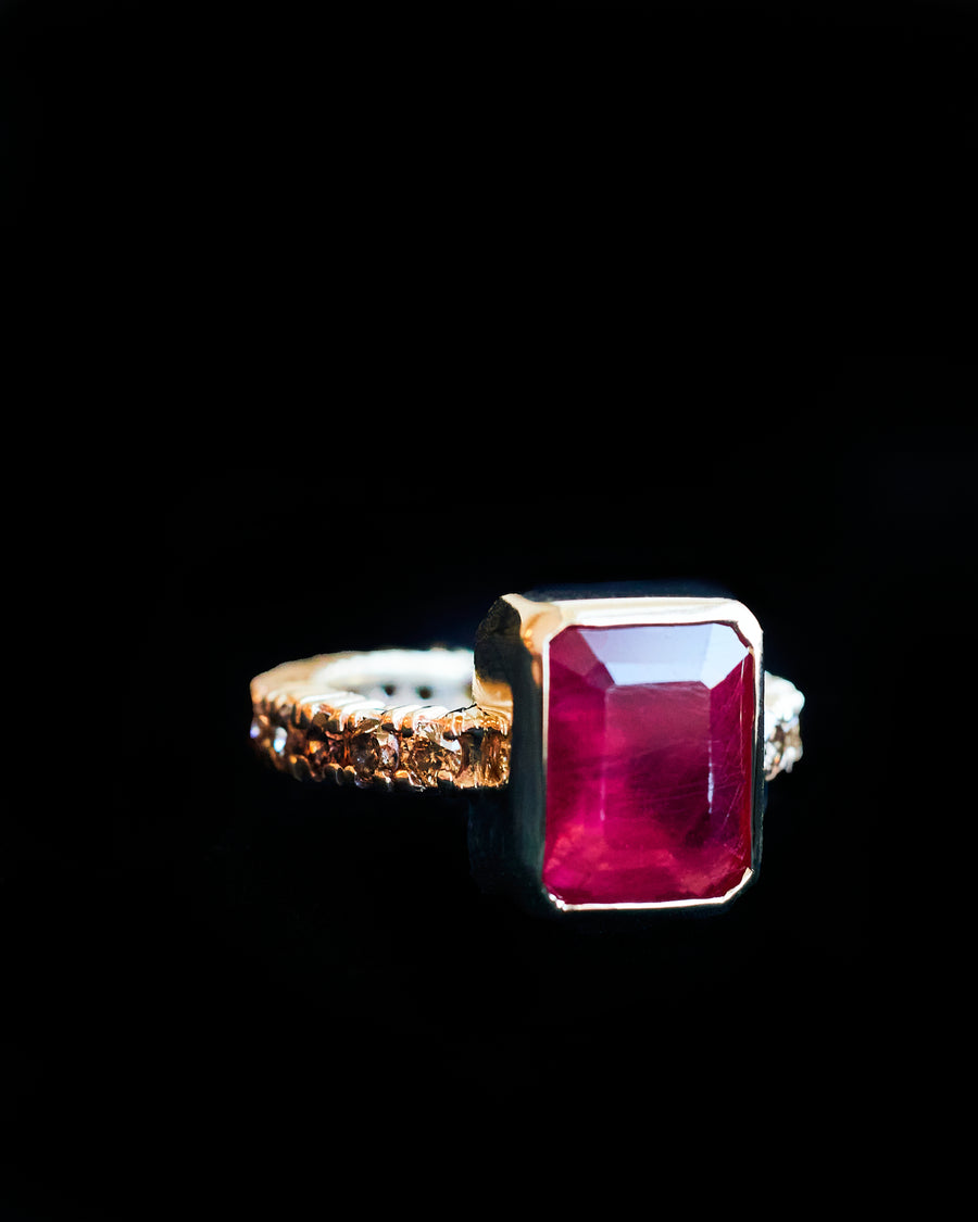 Custom Ruby Champagne Diamond Engagement Ring