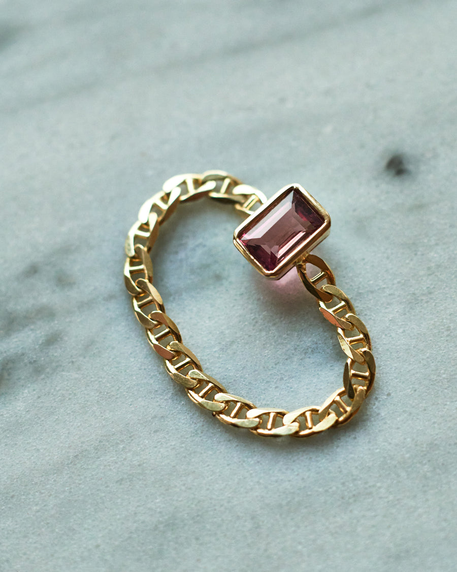 Pink Sapphire Cuban Link Chain Ring