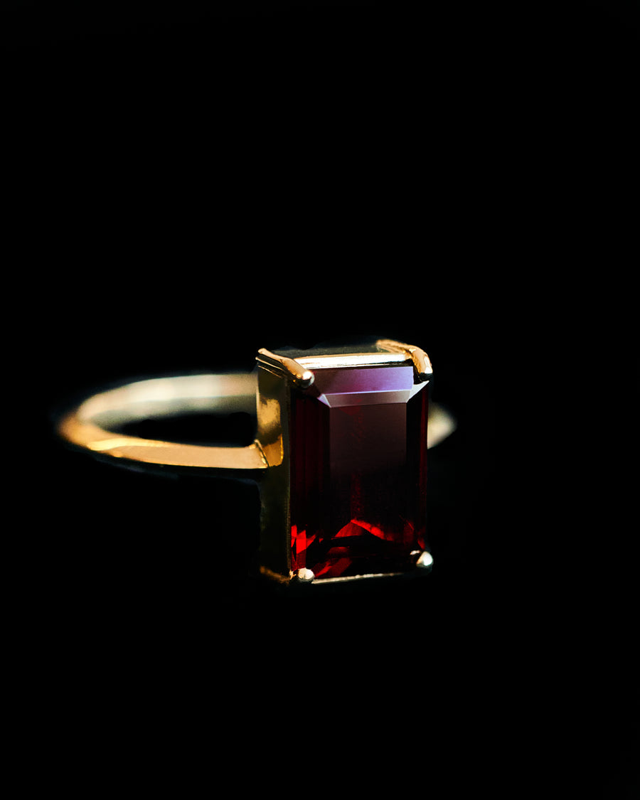 Emerald Cut Garnet Ring