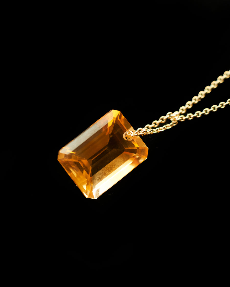 Gold Emerald Cut Citrine Manifest Long Chain Necklace