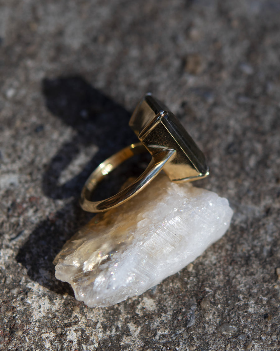 Emerald Cut Labradorite Amulet Ring