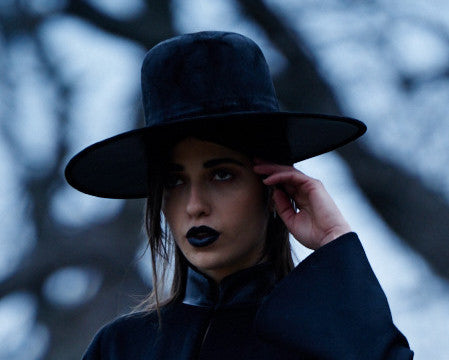 Goth Wide Brim Witch Hat Wide Brim Hat, Moon Phase Hat, Black